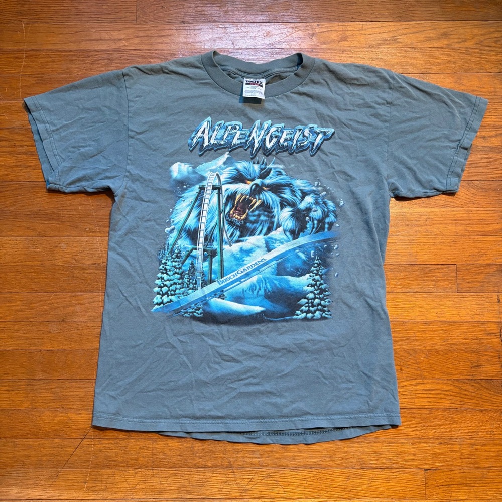 Vintage Alpengeist Busch Gardens Yeti Roller Coaster T-Shirt Tultex Large 90s